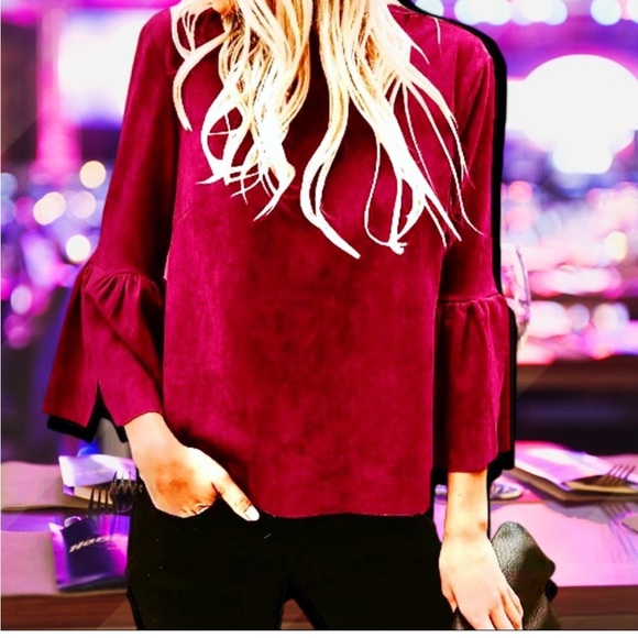 NWT Altar’d State Cranberry Faux Suede 3/4 Sleeve Top.  Size small - Picture 2 of 4